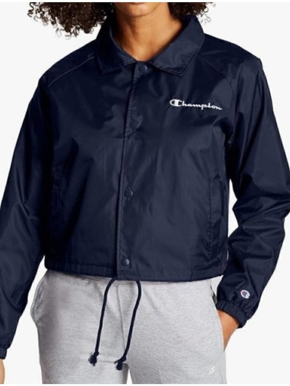 Champion Cropped Navy Windbreaker Jacket - Picture 1 of 9